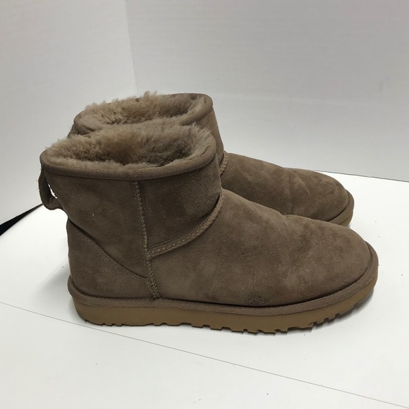 UGG Classic Mini II Taupe Brown Suede Shearling Ankle Boots 1016222 womens  9 - Picture 2 of 11